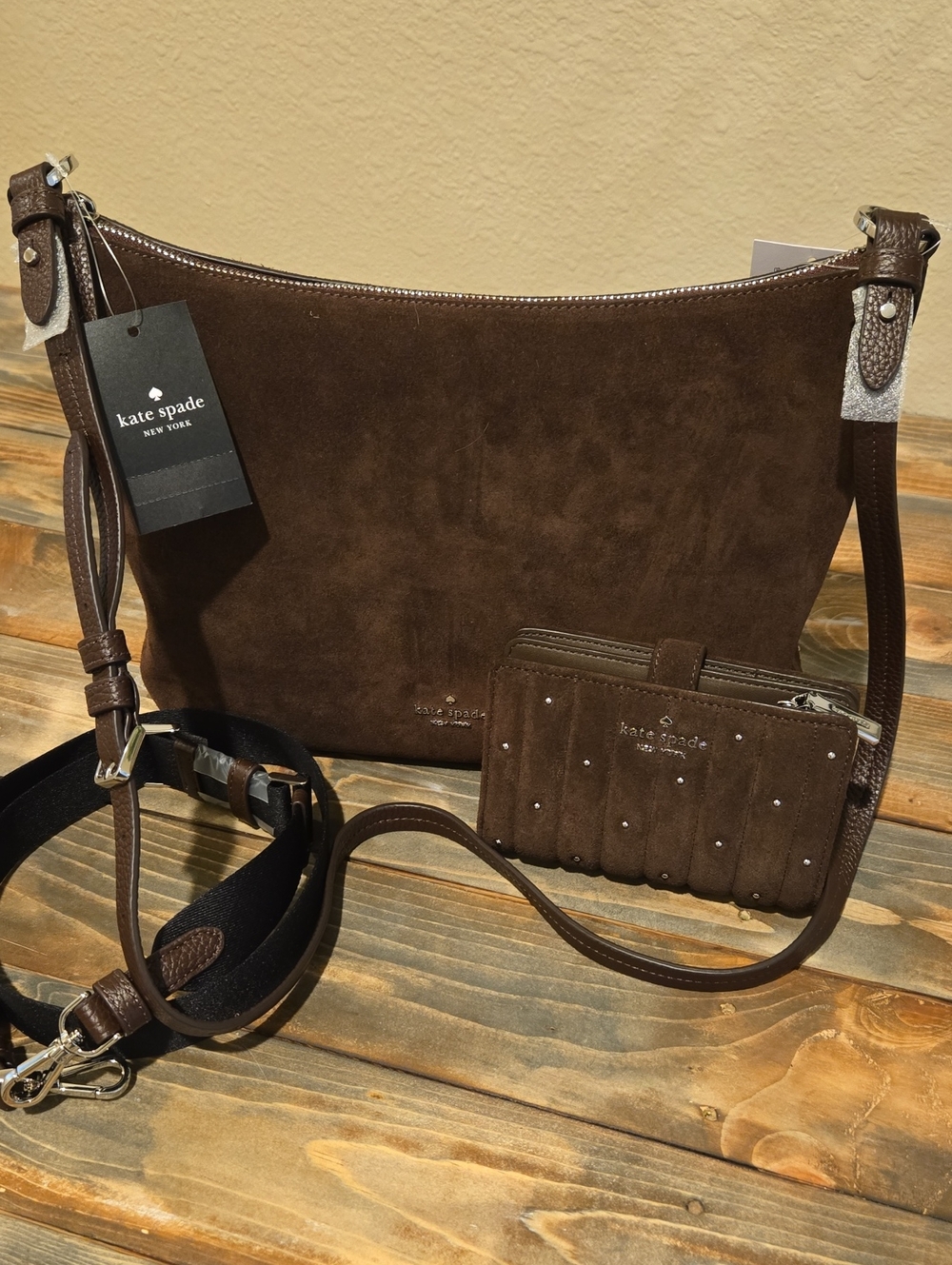 kate spade Brown Suede Messenger Bag with Matching Card Holder